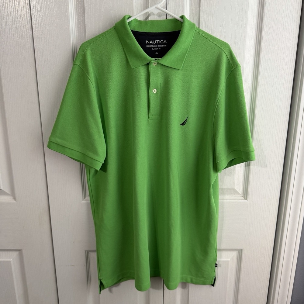Nautica Performance Deck Shirt Classic Fit Green Polo Men's Size XL Golf Office